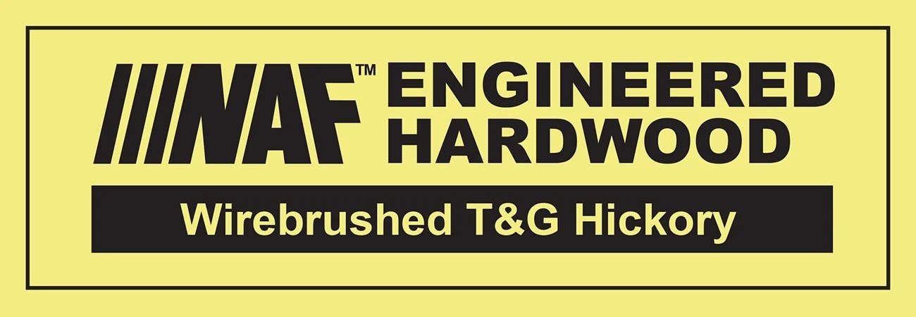 Home 42 NAF Engineered Hardwood Wirebrushed T&G Hickory label showcasing quality flooring options for stylish home transformations.